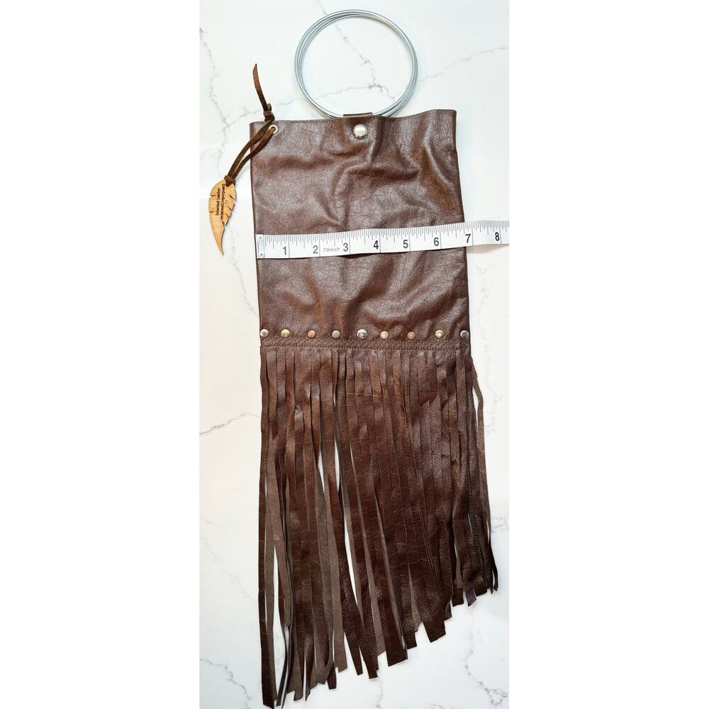 INHERITED Leather Women’s Purse with Asymmetrical Fringes, Silver Ring Handles